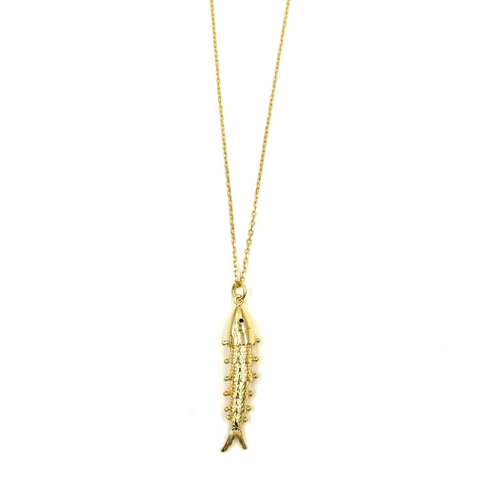 Ashley Gold Sterling Silver Gold Plated Chain With Fish Stainless Steel Pendant Necklace