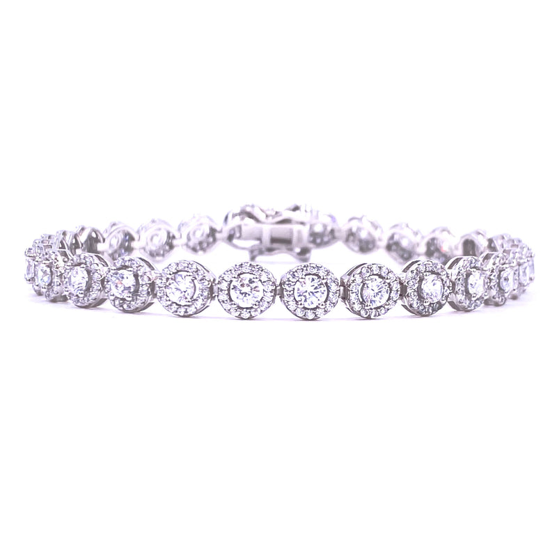 Ashley Gold Sterling Silver Round CZ Halo Design Tennis Bracelet