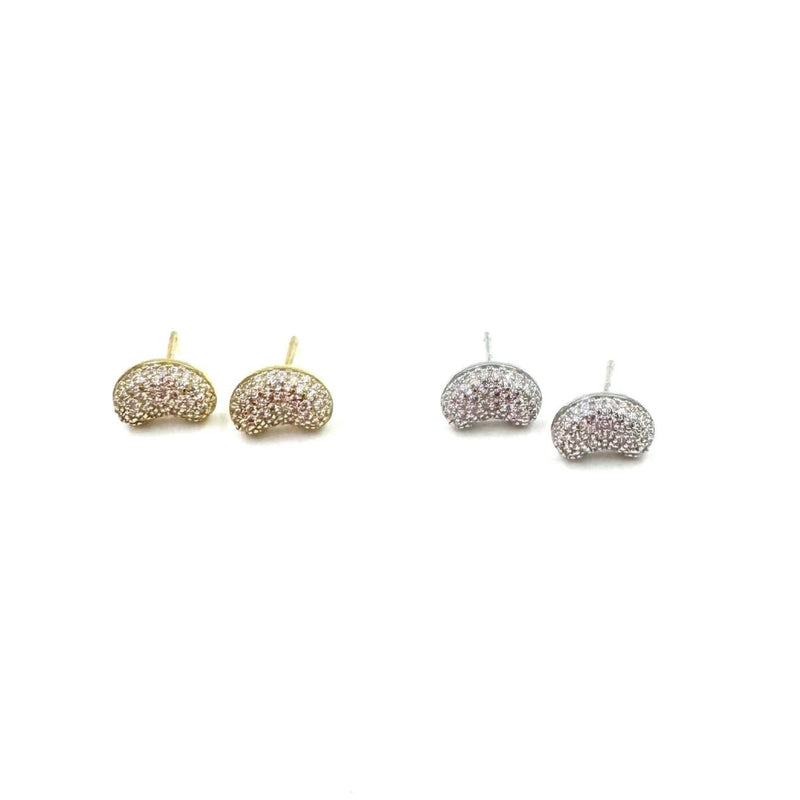 Ashley Gold Sterling Silver CZ Encrusted Bean Design Stud Earrings