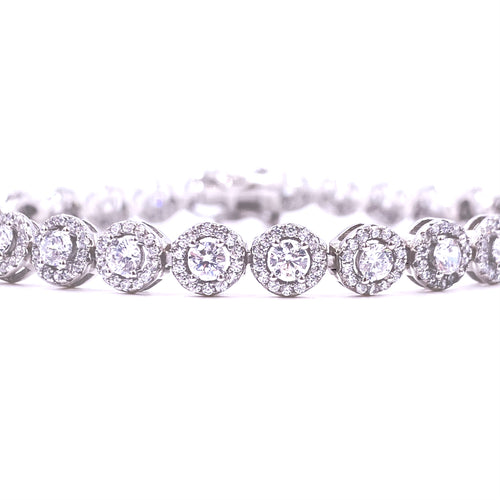 Ashley Gold Sterling Silver Round CZ Halo Design Tennis Bracelet