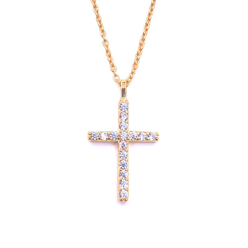 Ashley Gold Sterling Silver Gold Plated Floating CZ Cross Necklace