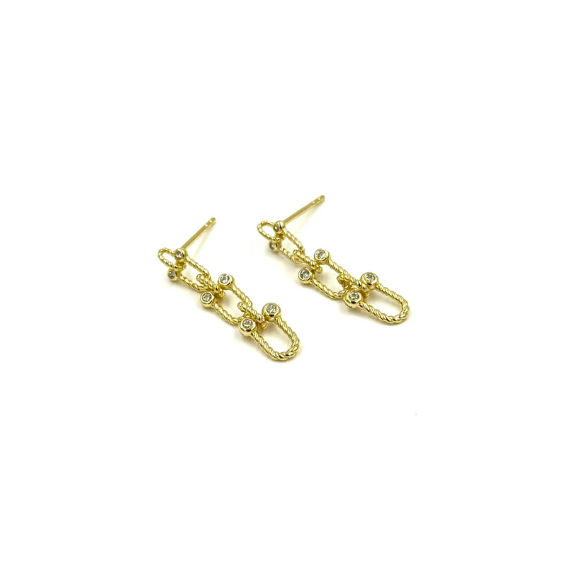 Ashley Gold Sterling Silver Gold Plated Drop Link Chain And CZ Earrings