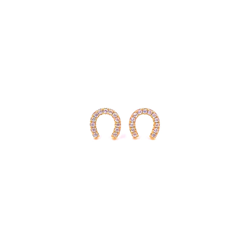 Ashley Gold Sterling Silver Gold Plated CZ Mini Horseshoe Stud Earrings