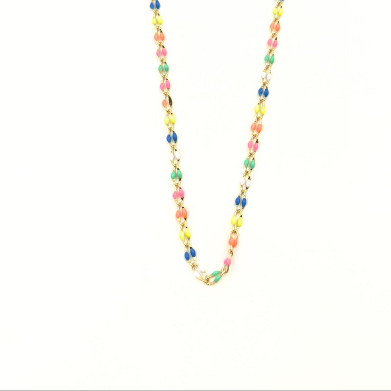 Ashley Gold Stainless Steel Enamel Open Link Design Chain Necklace