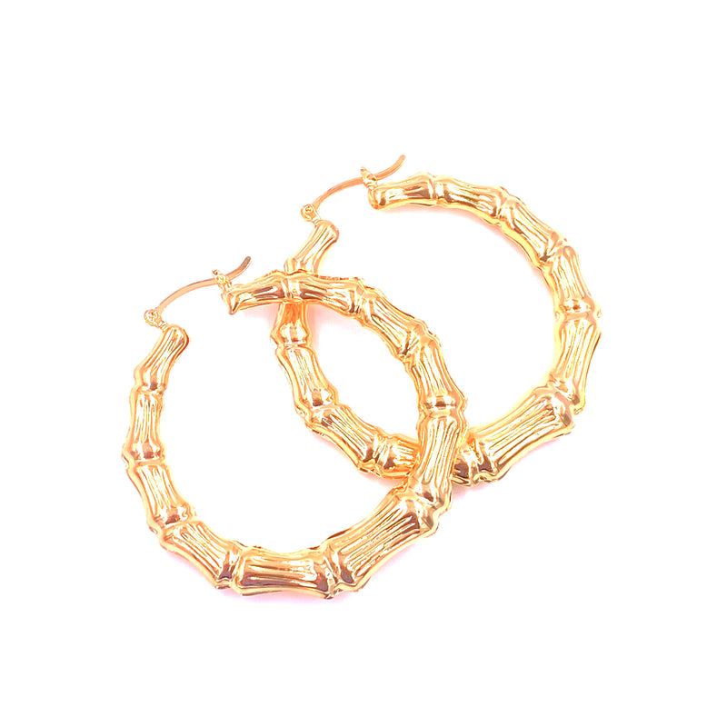 Ashley Gold Stainless Steel Gold Plated 1" Bamboo Hoop Earrings