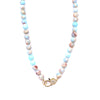 Ashley Gold Stainless Steel Gold Plated CZ Lock Blue Semi Precious Stone Beaded Necklace