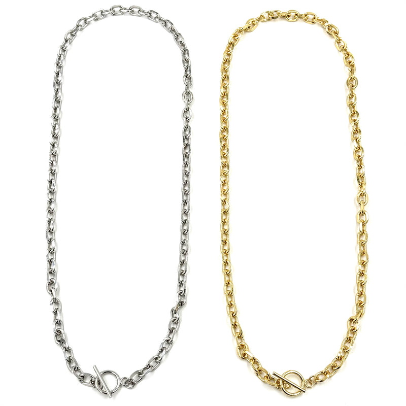 Ashley Gold Stainless Steel Toggle Flattened Link Chain Design Necklace