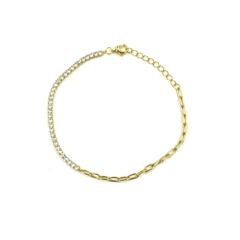 Ashley Gold Sterling Silver Gold Plated Link Half CZ Tennis Bracelet