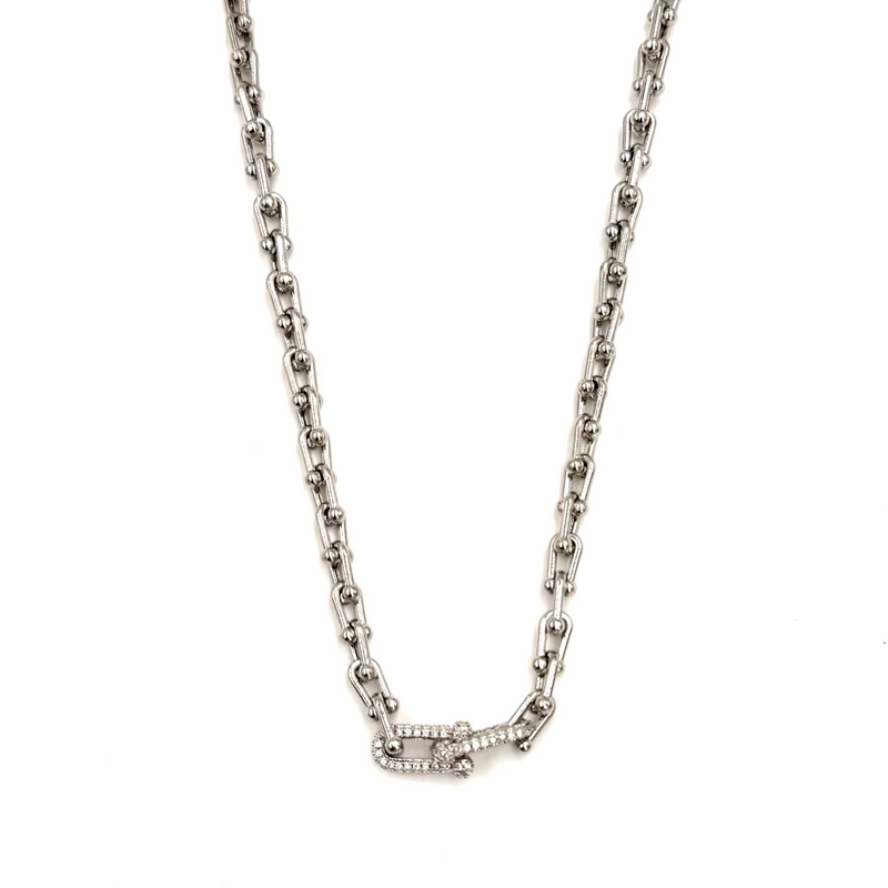 Ashley Gold Stainless Steel CZ Double Bike Link Design Necklace