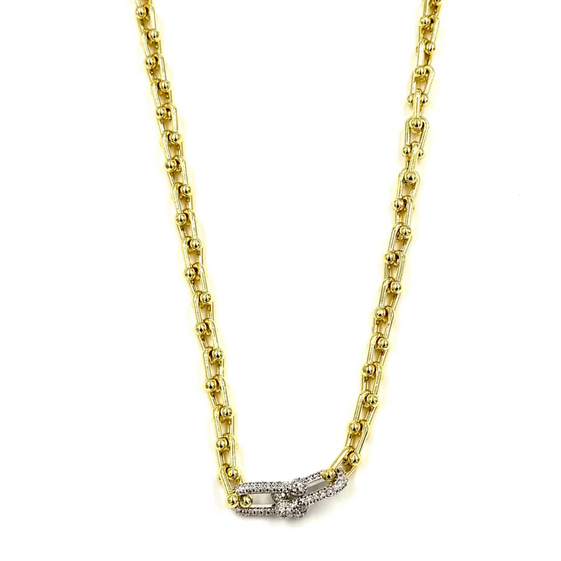 Ashley Gold Stainless Steel CZ Double Bike Link Design Necklace