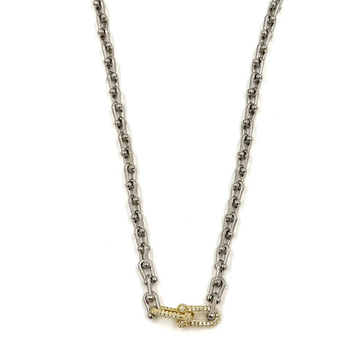 Ashley Gold Stainless Steel CZ Double Bike Link Design Necklace
