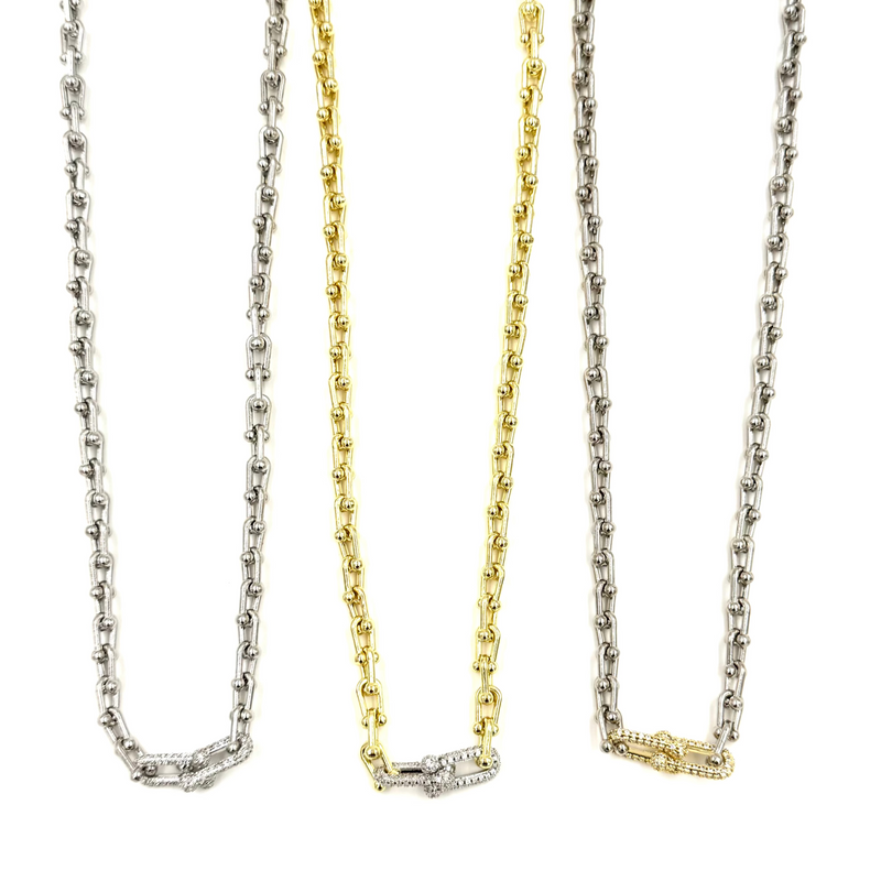 Ashley Gold Stainless Steel CZ Double Bike Link Design Necklace