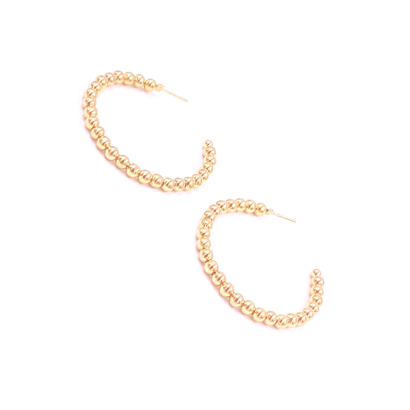 Ashley Gold Stainless Steel Gold Plated Ball Beaded 1.5" Hoop Earrings