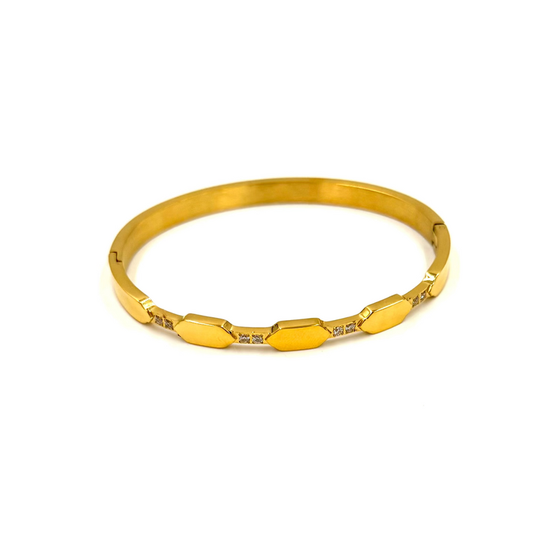 Ashley Gold Stainless Steel Gold Plated 8 CZ Design Bangle Bracelet
