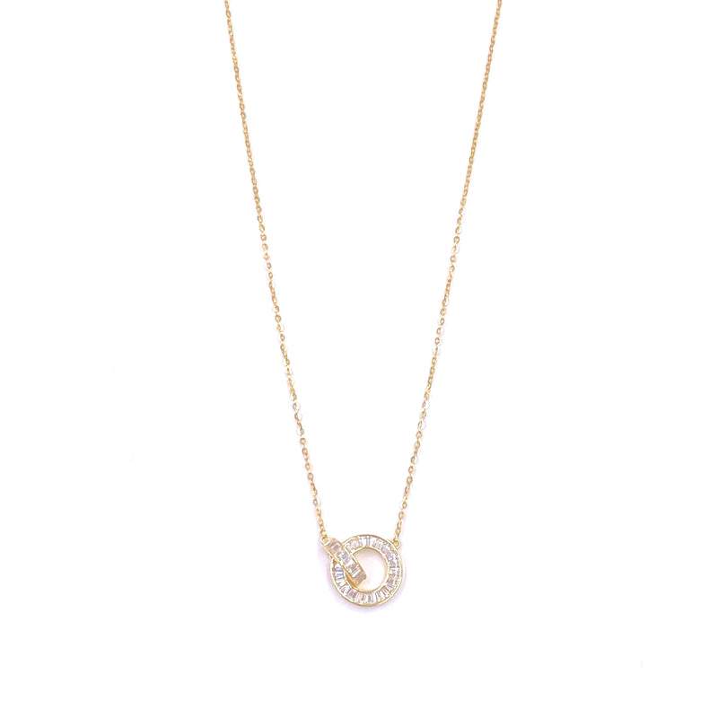 Ashley Gold Sterling Silver Gold Plated Double CZ Circle Pendant Necklace