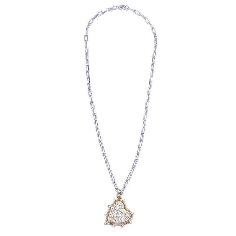 Ashley Gold Stainless Steel CZ Encrusted Spike Heart Pendant Necklace