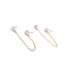 Ashley Gold Sterling Silver Gold Plated Double CZ Connecting Drop Chain Design Stud Earrings
