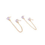 Ashley Gold Sterling Silver Gold Plated Double CZ Connecting Drop Chain Design Stud Earrings