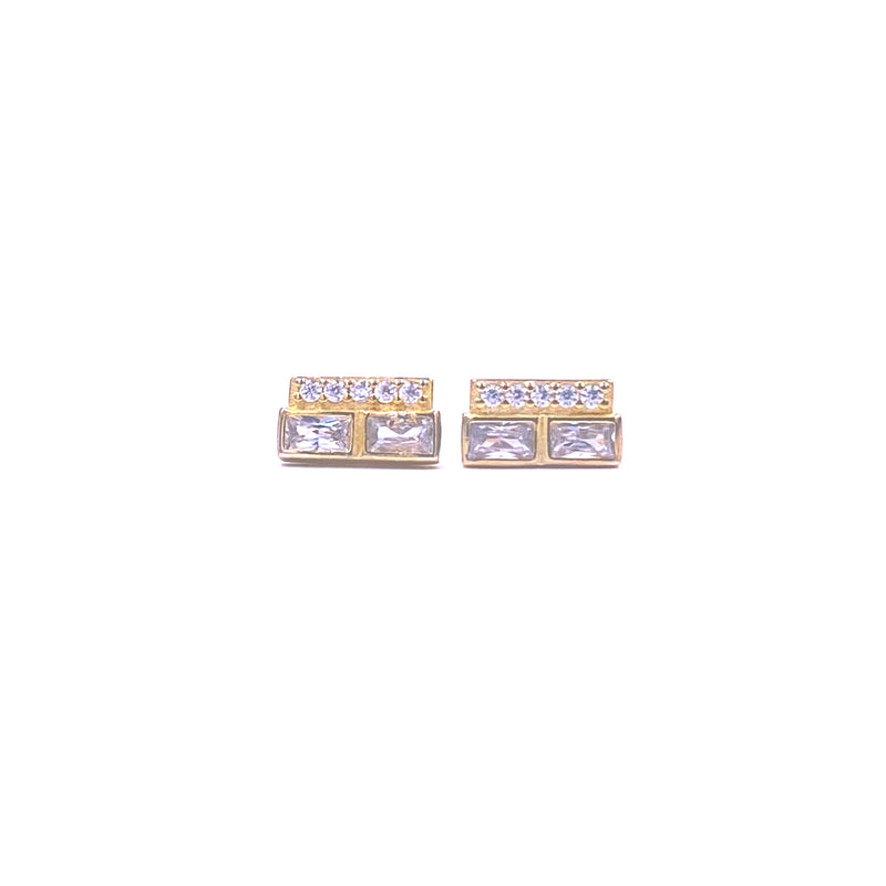 Ashley Gold Sterling Silver Gold Plated Baguette And Round CZ Stud Earrings