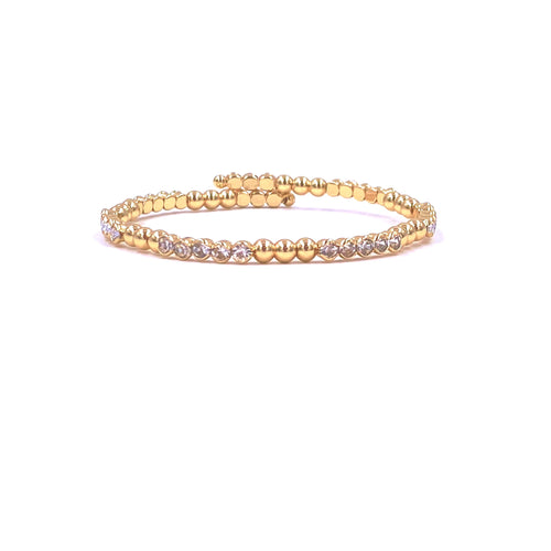 Ashley Gold Stainless Steel Gold Plated 3 CZ Alternating Adjustable Ball Wire Bracelet