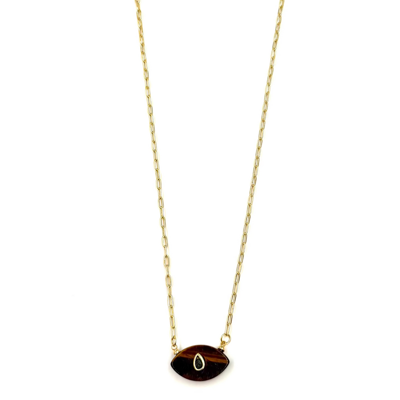 Ashley Gold Stainless Steel Gold Plated Link Chain With Enamel Evil Eye and CZ Necklace