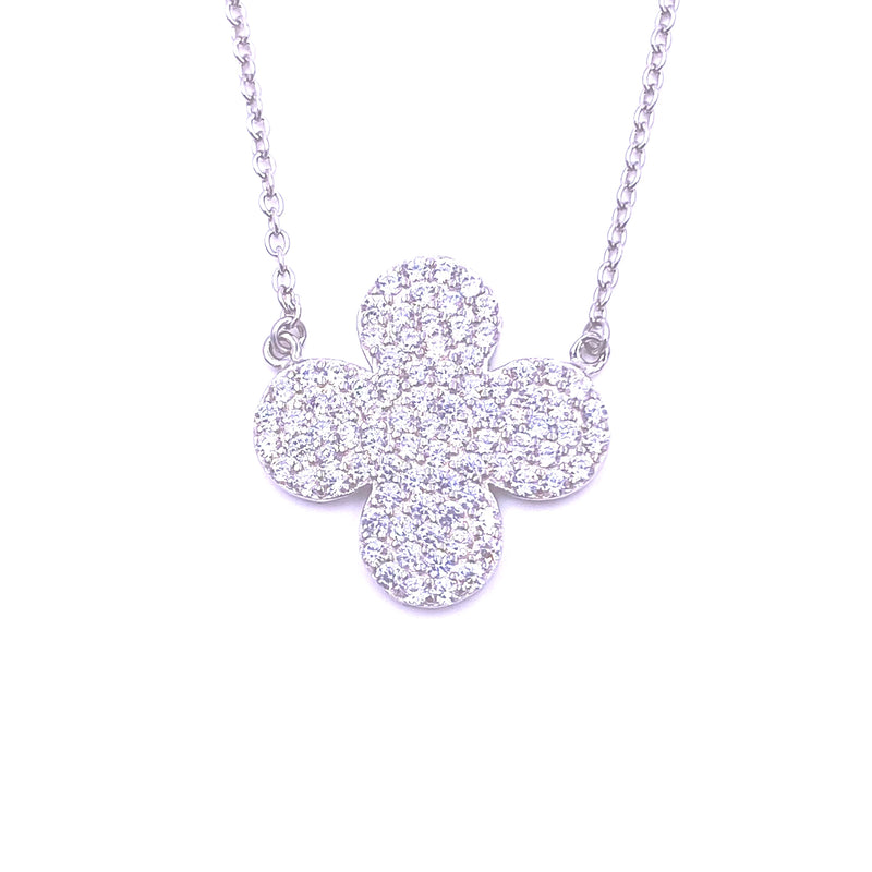 Ashley Gold Sterling Silver CZ Encrusted Closed Clover Necklace