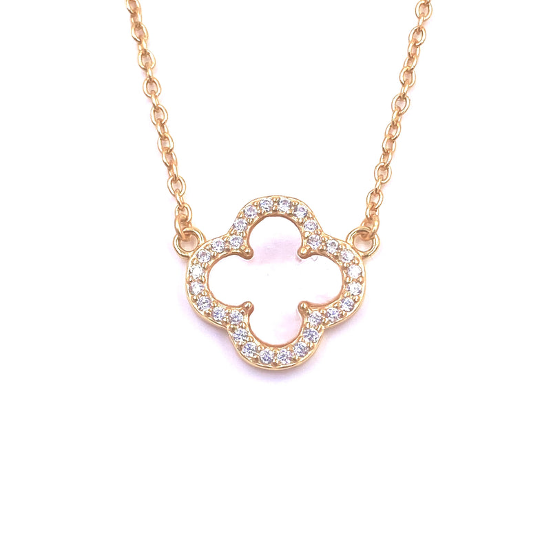 Ashley Gold Sterling Silver Gold Plated CZ Enamel Clover Pendant Necklace