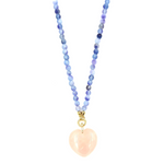 Ashley Gold Stainless Steel Gold Plated Purple Beaded With Large Pink Heart Semi Precious Stone Charm Necklace