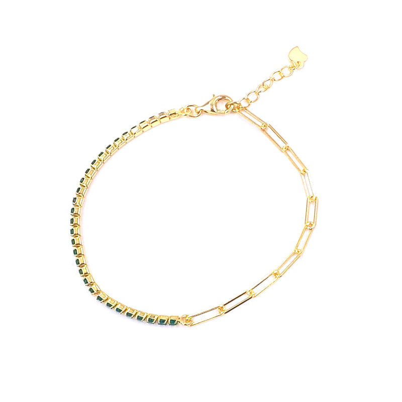 Ashley Gold Sterling Silver Gold Plated Colored CZ Prong And Link Bracelet