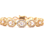 Ashley Gold Sterling Silver Gold Plated Round And Baguette CZ Design Tennis Bracelet