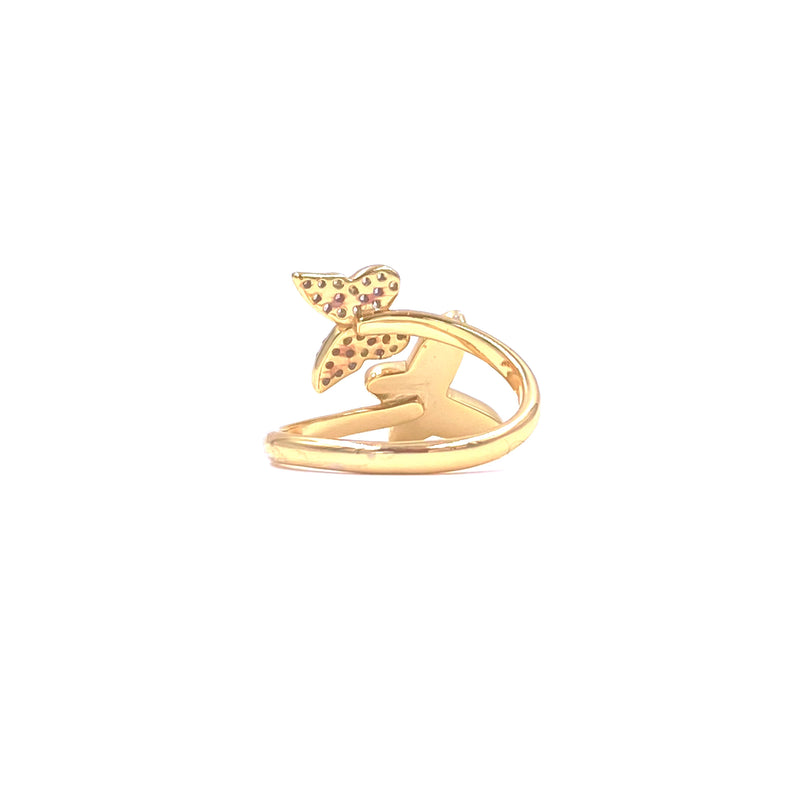 Ashley Gold Stainless Steel Gold Plated CZ And Enamel Double Butterfly Design Ring