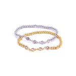 Ashley Gold Stainless Steel Gold Plated CZ Design Beaded Ball Stretch Bracelet