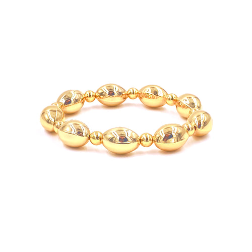 Ashley Gold Stainless Steel Oval And Round Beaded Stretch Bracelet
