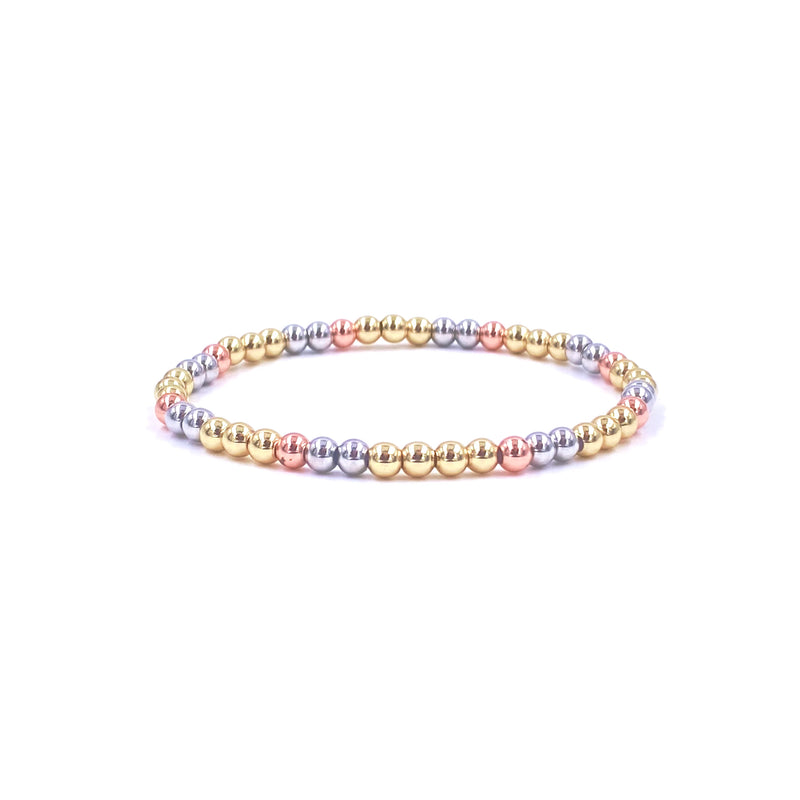 Ashley Gold Stainless Steel Tri Colored Stretch Beaded Bracelet