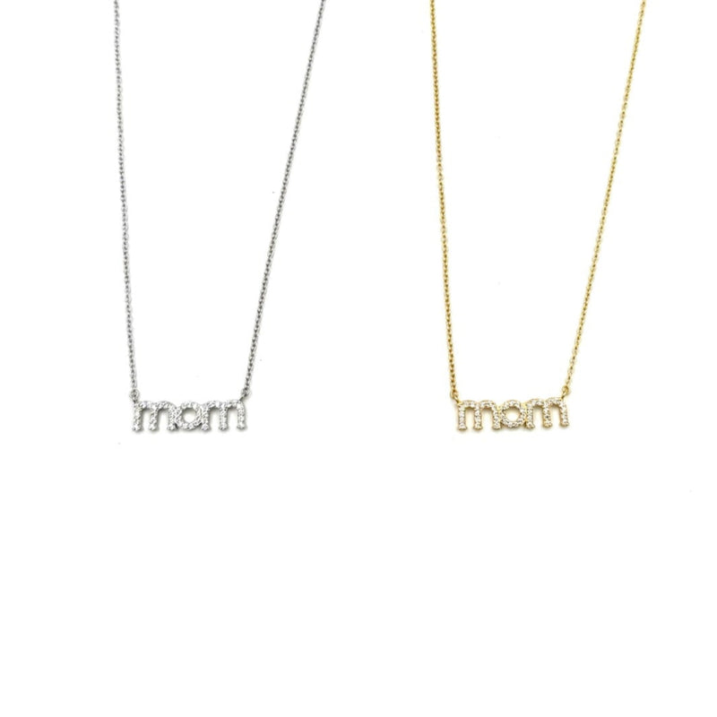 Ashley Gold Sterling Silver CZ "MOM" Pendant Necklace
