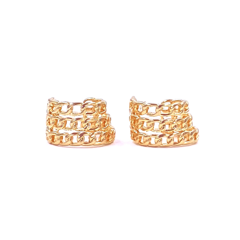 Ashley Gold Stainless Steel Gold Plated Triple Link Bar Earrings
