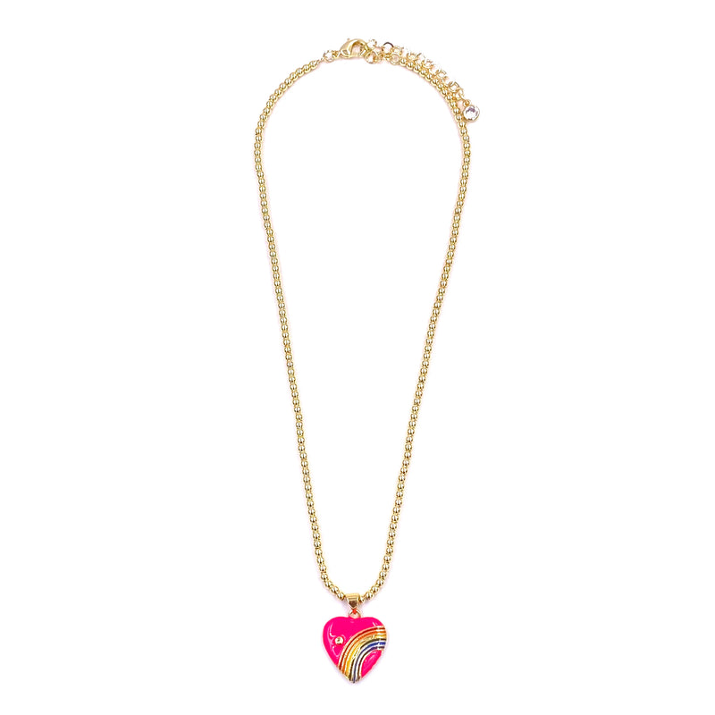 Ashley Gold Stainless Steel Ball Beaded Enamel Heart CZ Necklace