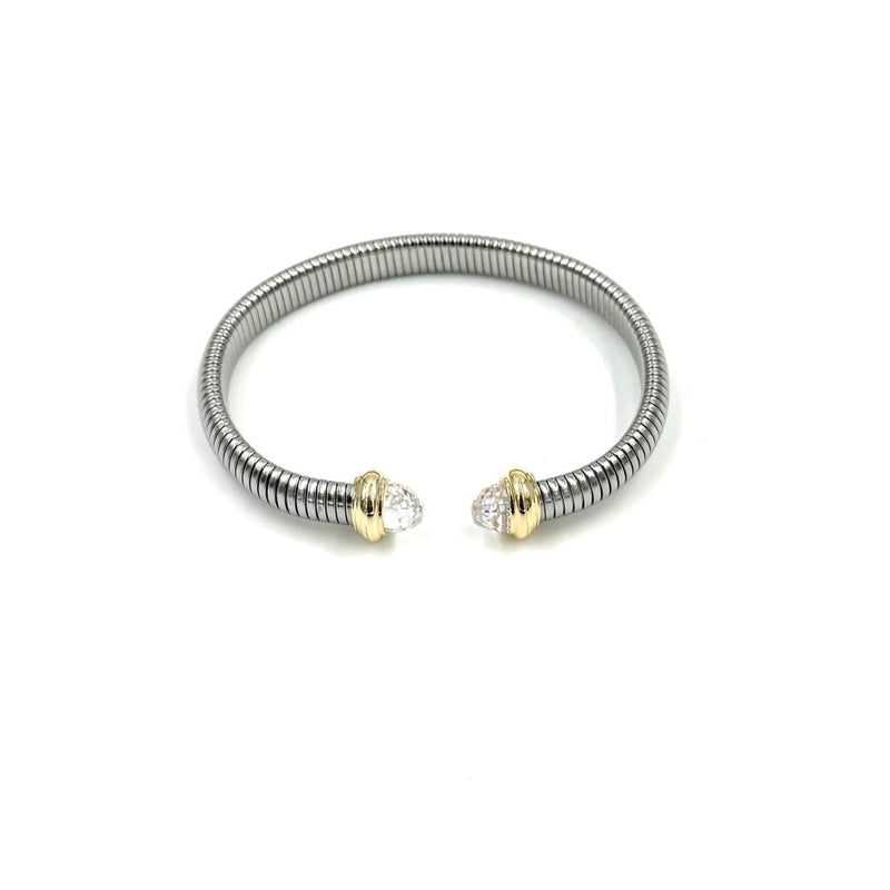 Ashley Gold Stainless Steel And Gold Plated Ends With Clear CZ Bangle Bracelet