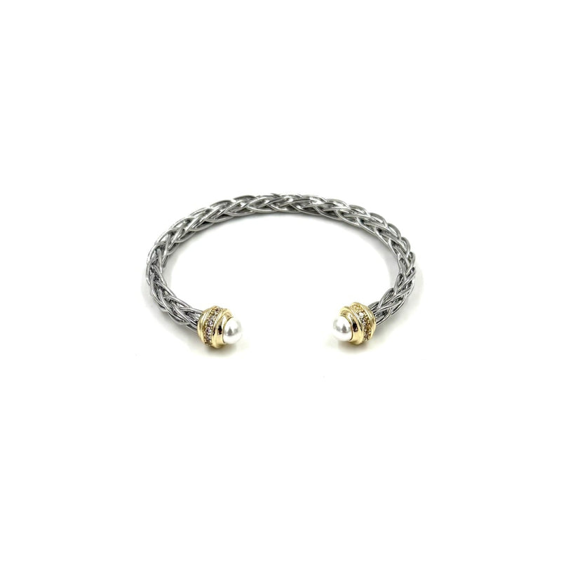 Ashley Gold Stainless Steel Gold Plated Ends With Freshwater Pearl Bangle Bracelet