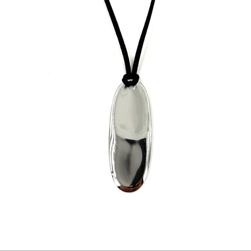 Ashley Gold Stainless Steel Oblong Pendant With Suede Chain Necklace