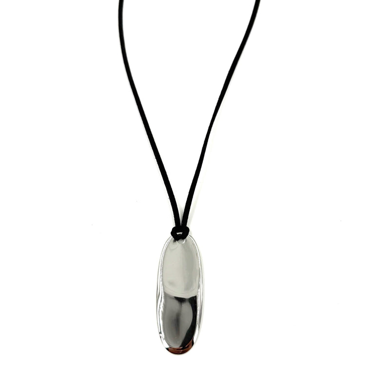 Ashley Gold Stainless Steel Oblong Pendant With Suede Chain Necklace