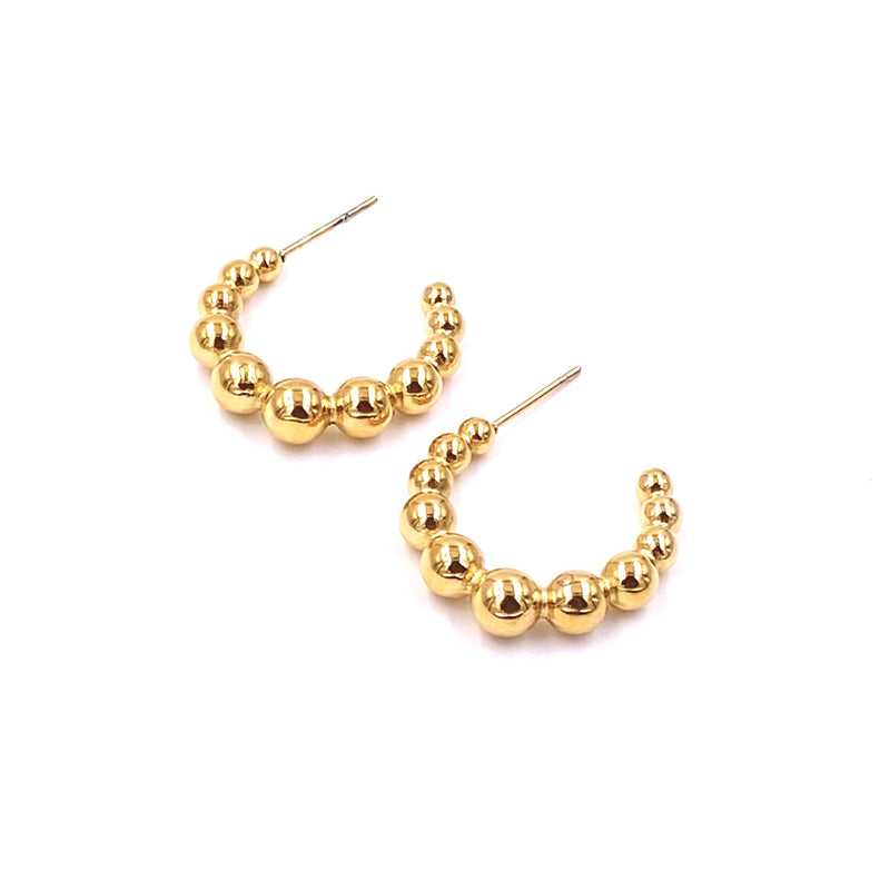Ashley Gold Stainless Steel Gold Plated 11 Ball Hoop Earrings