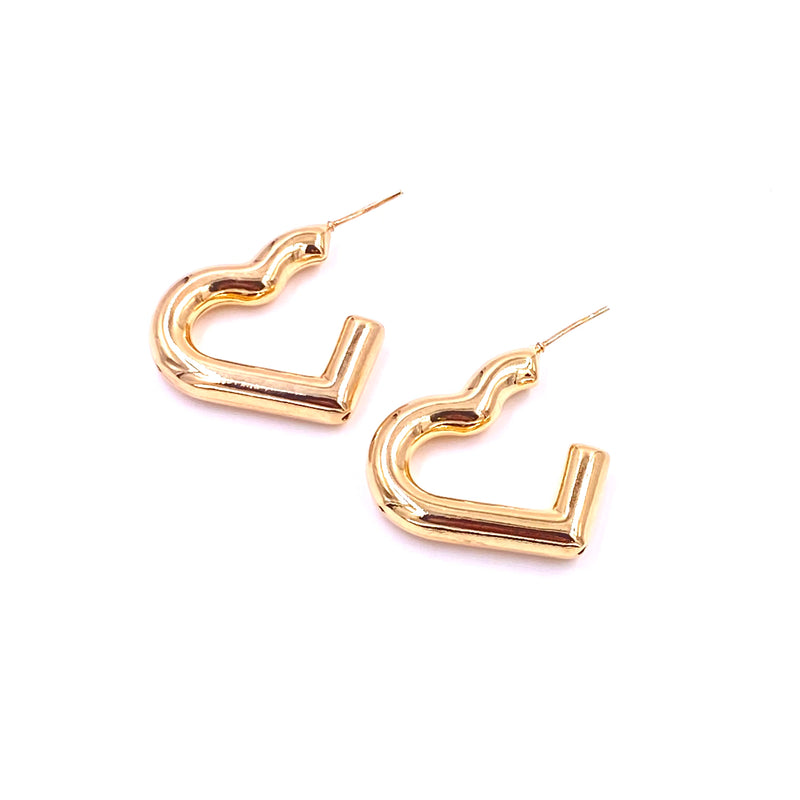 Ashley Gold Stainless Steel Gold Plated Open Heart Shape Puff Hoop Earrings
