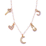 Ashley Gold Stainless Steel Gold Plated Half Beaded Chain Multi CZ Charm Necklace