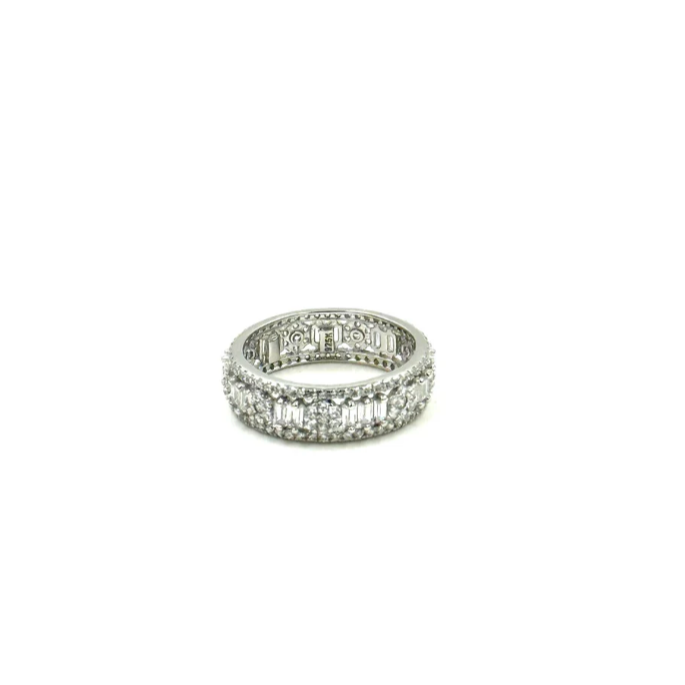 Ashley Gold Sterling Silver Baguette And Round CZ Band Ring