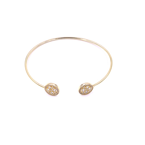 Ashley Gold Stainless Steel Flower Design CZ Open Bangle Bracelet