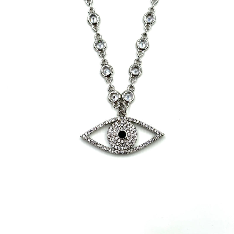 Ashley Gold Stainless Steel CZ By the Yard Evil Eye Necklace