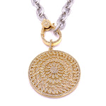 Ashley Gold Stainless Steel and Gold Plated Round CZ Pendant Necklace