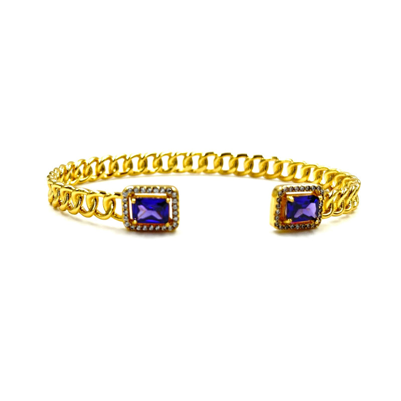 Ashley Gold Stainless Steel Gold Plated Purple CZ Open Bangle Bracelet
