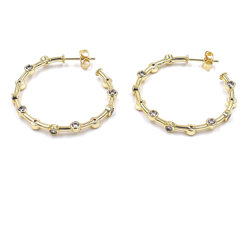Ashley Gold Sterling Silver Gold Plated Rotated CZ Hoop Earrings